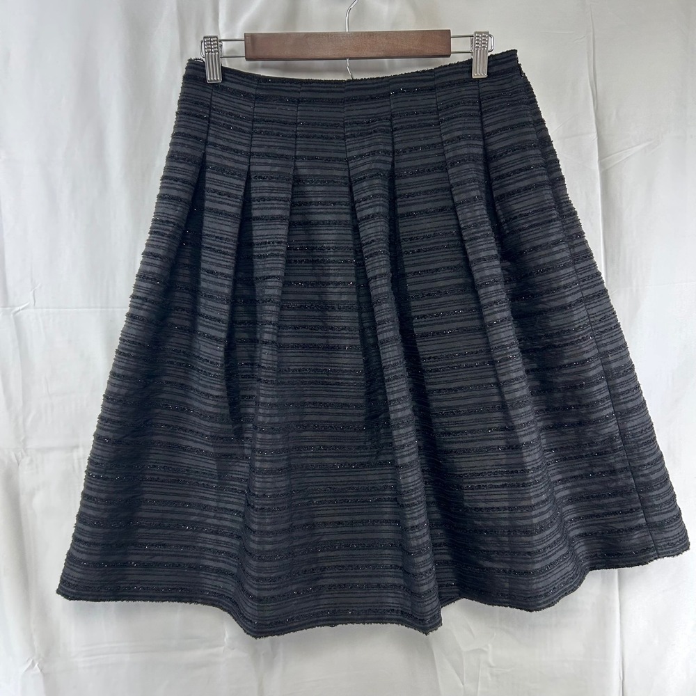 Talbots A-Line Skirt Womens 4 Black Metallic Textured‎ Pleated Knee Length